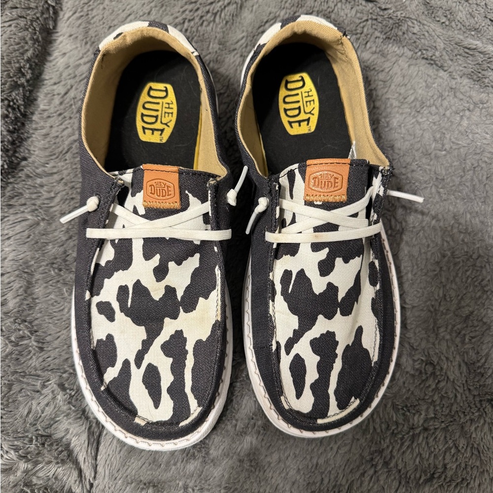 Hey Dude Kids Sneakers - Black and White Cow Print